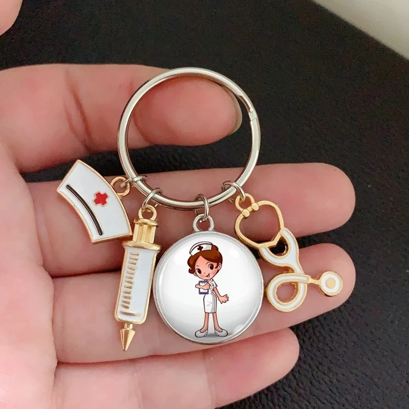 100 Models - Medical Alert Nurse Key Ring Ambulance Paramedic Gift for Doctor Cap Stethoscope Pendant Bag Accessories Key Chain