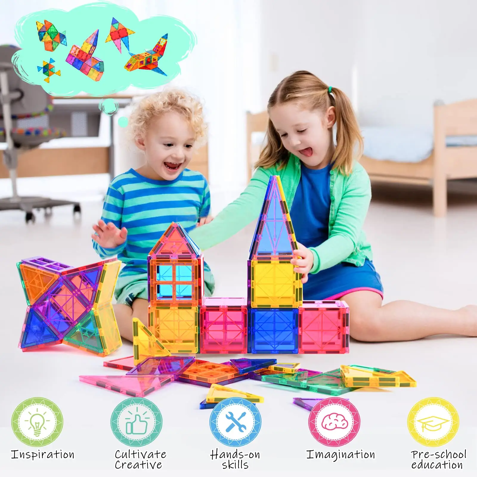 100Pcs Magnetic Toys Building Tiles 3D Magnetic Building Blocks Set for  Kids STEM Educational Preschool Magnet Toys for Toddlers - Main Image