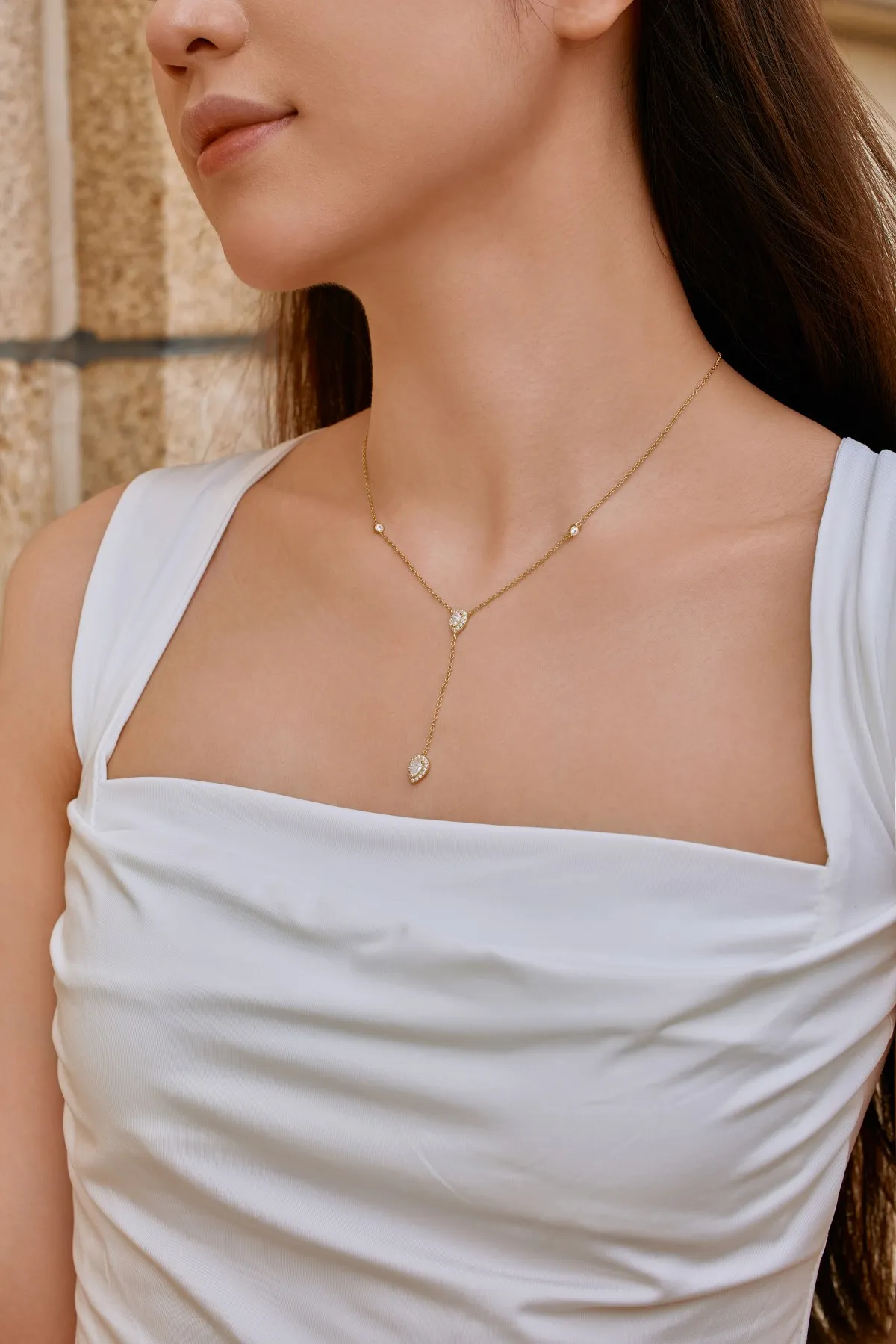 KAKODIY 18K Gold Plated 925 Sterling Silver Y Shape Necklace Marquise Pear Shape Zircon Zirconia Pendant Women's Charm Necklace detail 2