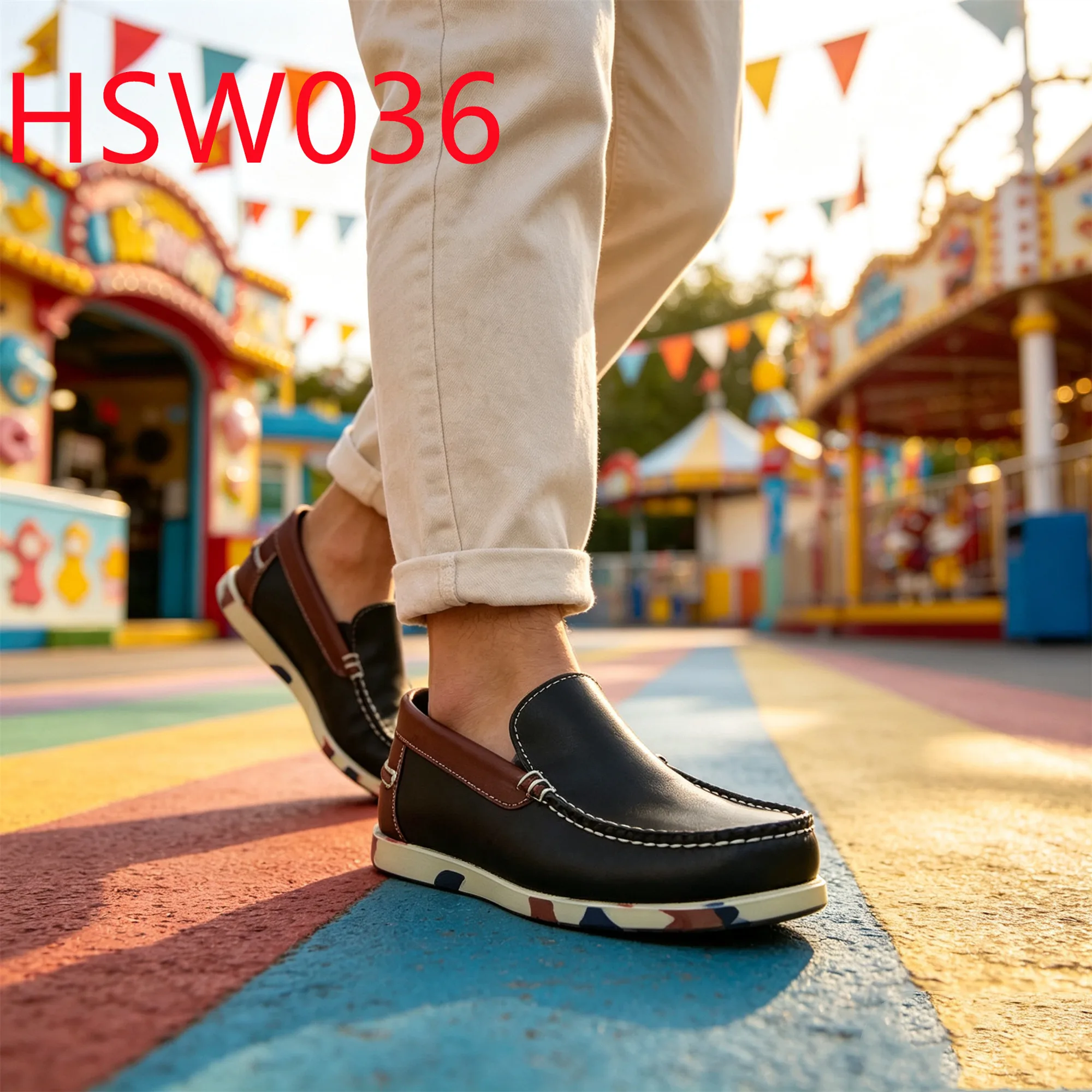 HY,Holiday Trip Striped Color Rubber Outsole Hua Singh Boat Shoes Community Event Handmade Slip-on Style Moaccasin Shoes HSW036