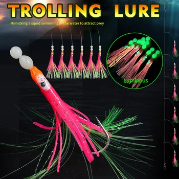 Cheery Luminous 14.5g 180cm Trolling Lure Fishing Hooks 6pcs Octopus Rig Artificial Soft Bait Made of Rubber and PVC – Soft Lure – view 3