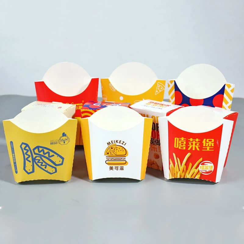 RTS Custom Printed Takeaway Fries Box Chips Tray Fried Chicken Nuggets Box White Paper Snack Fast Food Packaging Fries Paper Box