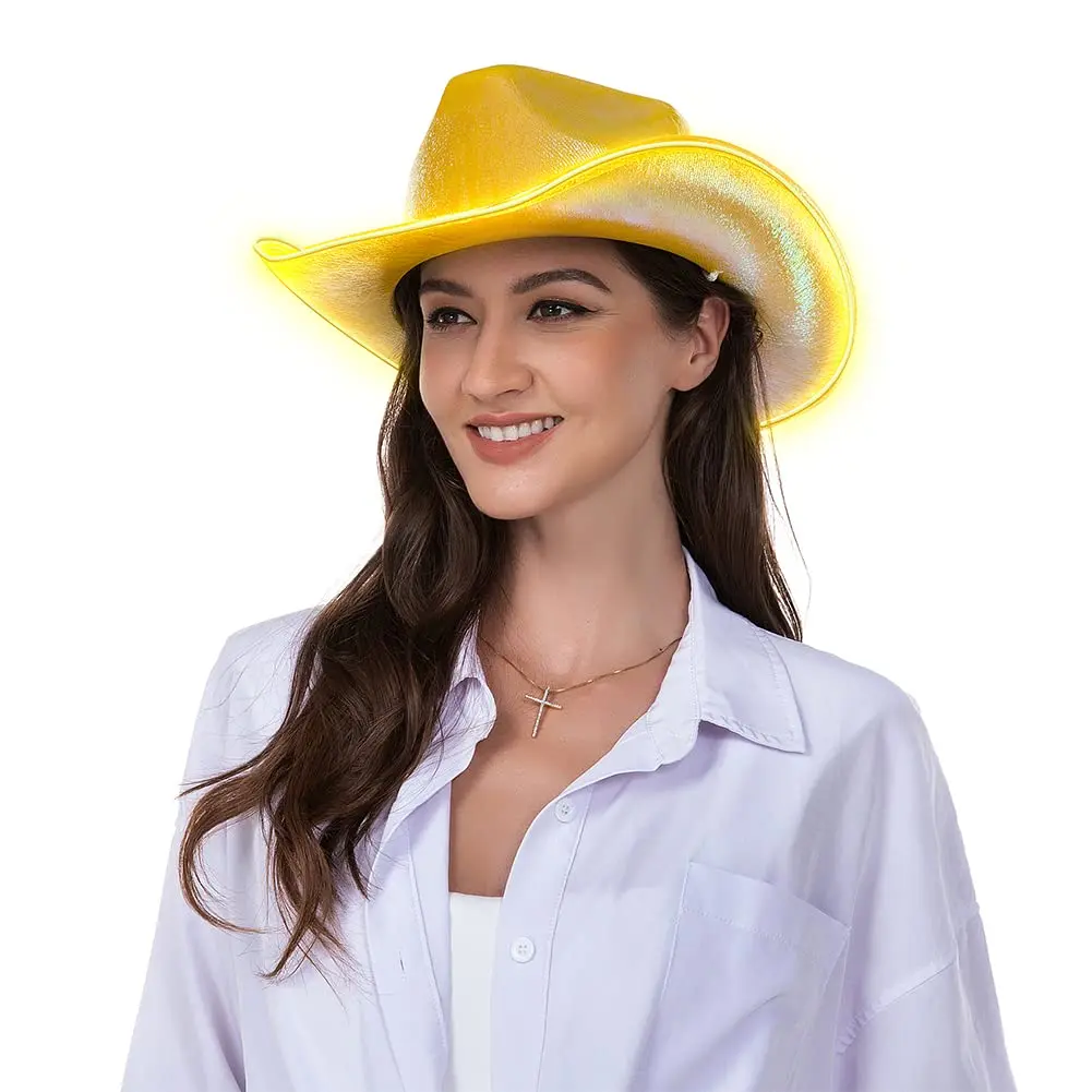 Green Light Up Holographic Space Cowboy Cowgirl Hat Light Up Cowboy
