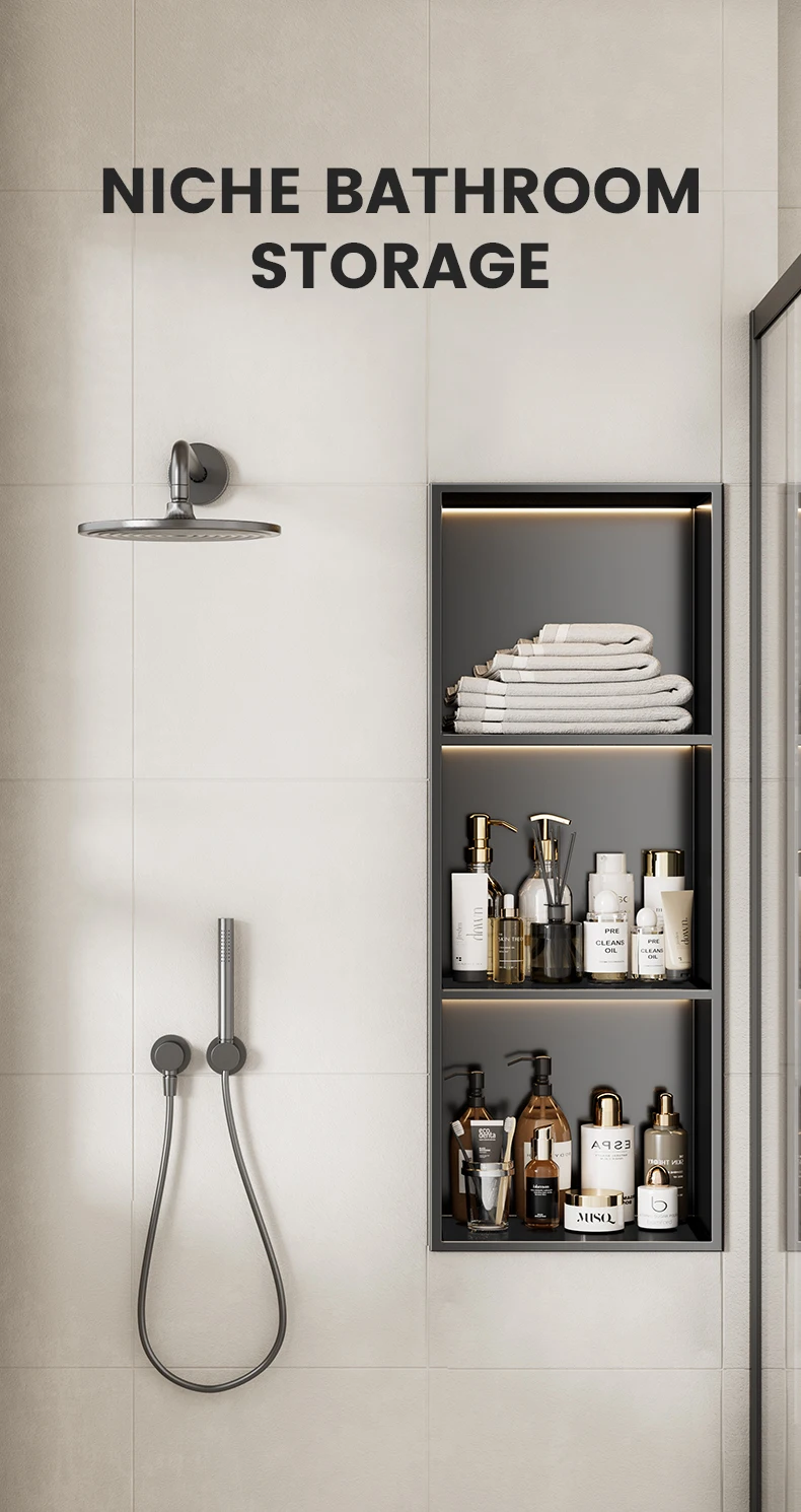 Stainless Steel Niche Cabinet Living Room Bathroom Embedded Design Wall Metal Shelf