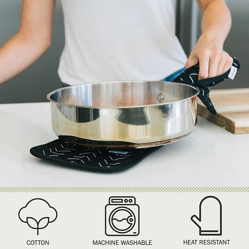 Custom Printed Function Kitchen Heat Resistant Pot Holders With Hand Pockets and Hanging Loops Pot Bowl Dish Mats