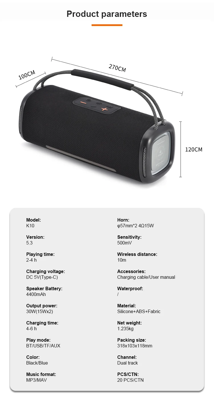 Kisonli K10 30w Bass Radio Blue tooth Speaker