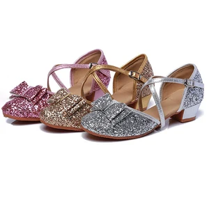 Girls' Low-Heeled Soft-Soled Latin Dance Performance Shoes Indoor Suede Non-Slip Stage Performance Salsa Dance Shoes