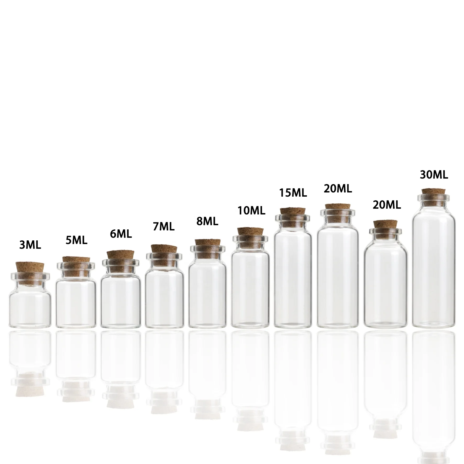 20 Rounded Mini Glass Bottles with Cork Lids