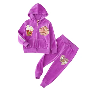 Customizable Children Velvet Sweatshirt and Sweatpants Two-piece Winter Girls Hoodie Set
