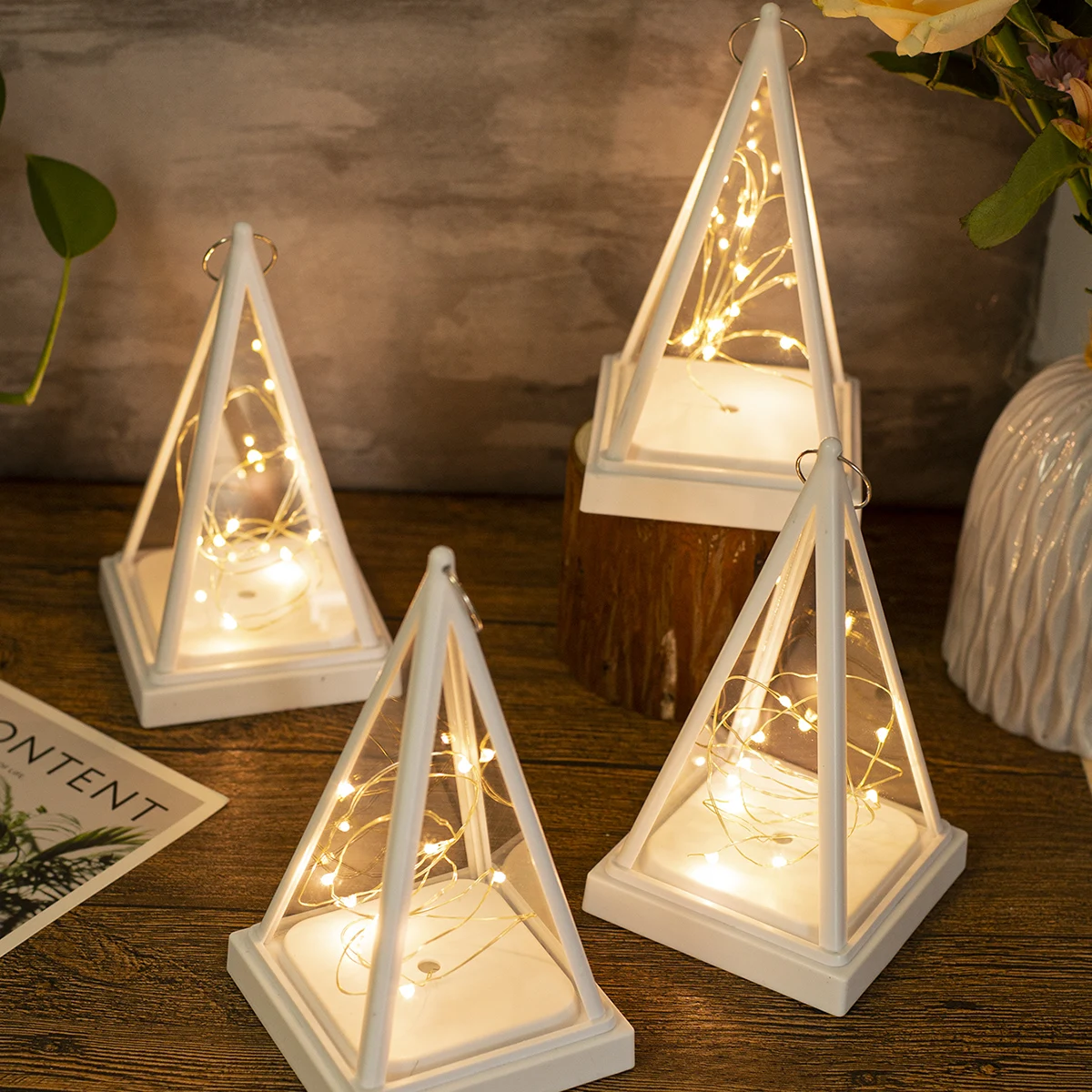 Flameless LED Candle Plastic Triangle Candle Customizable Light String Lamp Head Home Decor Festival Christmas Ornament