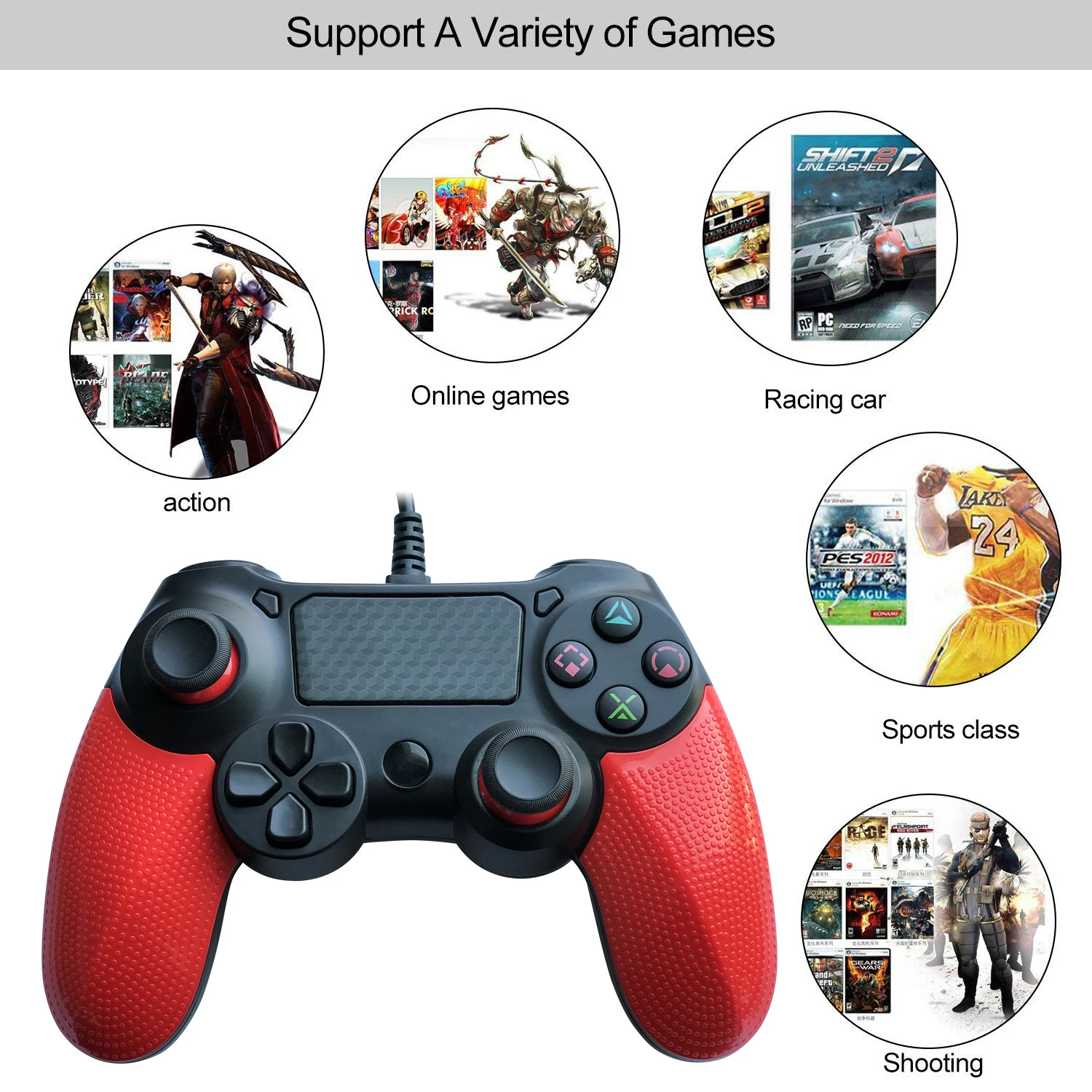 PC USB Cable Wired Gamepad Gaming Joystick Joy Pad Vibration Controller  Joystick for PS4 Game Console