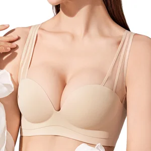 Customized Wholesale No Underwire Half Cup Ladies Bra V Neck Gather Push up Seamless Sport Padded No Show Sexy Bras