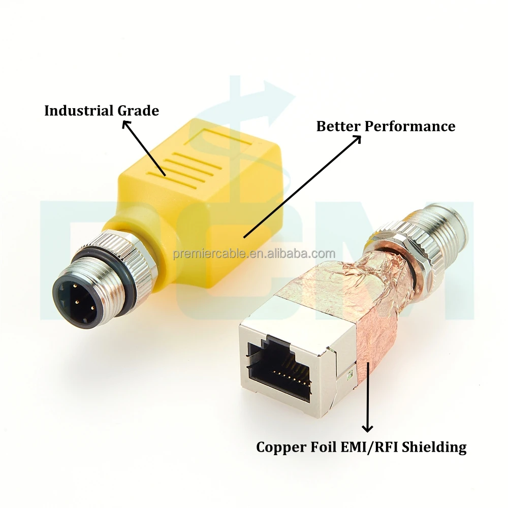 Profinet Pin Profinet M12 D Code 4 Pin to RJ45 Connector - Industrial Ethernet Adapter