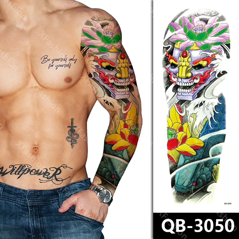 Customizable Tattoo Sleeve Full Arm Realistic Colorful Waterproof Temporary Flower Patterns Tattoos Stickers