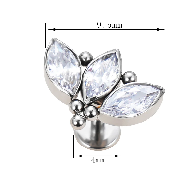 Titanium Body Piercing Internally Threaded 3 Marquise CZ With 5 Balls Cluster Top Labret Jewelry Wholesale Earring Labret