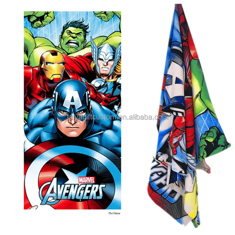 Competitive Price Customized Custom Cartoon Super Hero the Avengers Printed Beach Towel Cartoon Character Kids Bath Towels