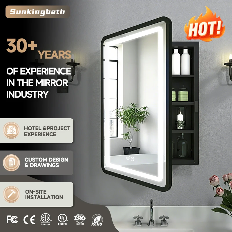 Recessed Design Illuminate Mirror Cabinet Defog Storage Smart Bathroom Lighted Medicine Bathroom Cabinet with Mirror