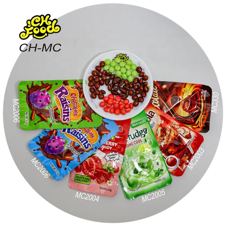 OEM Chocolate Raisins Wholesale Crispy Chocolate Coated Milk Soft Candy Raisins Center Filling Sweets Snack Food Halal