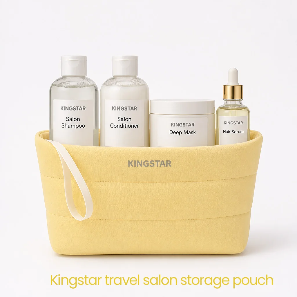 Custom logo Fashion Butter Yellow Waterproof Eco-friendly Puffy Quilted Neoprene Travel Portable Salon Storage Pouch with Zipper