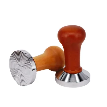 Solid Wood Coffee Tamper with Beech Handle - Flat Base 51mm & Threaded Base 58mm, Wooden Solid Handle