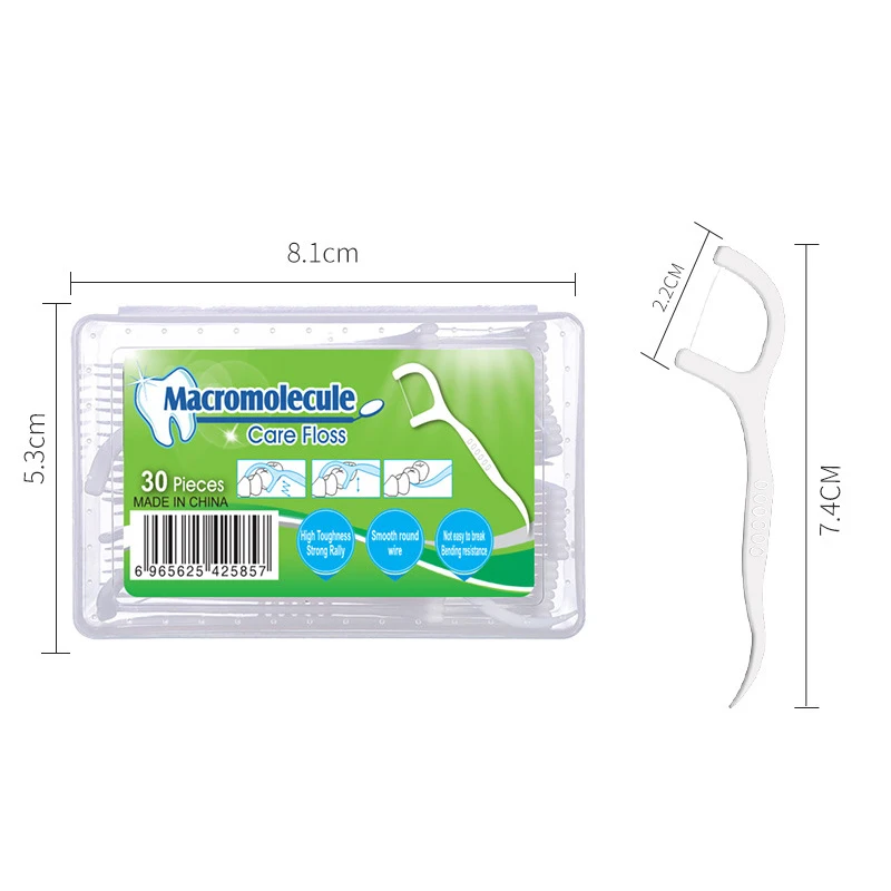 Big c Angled sharp Tip White Hollow Dental Plastic Handle Tooth Pick Toothpicks and Floss Wiht pp Storage case Box