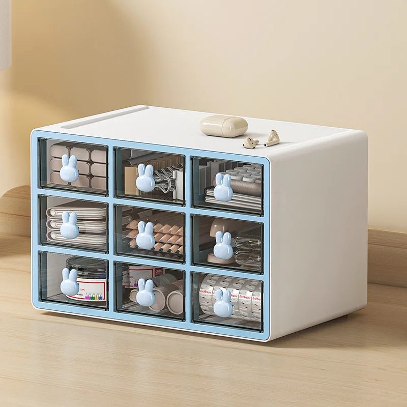 Cartoon Desktop Drawer Organizers Transparent Multi-Compartment Plastic Storage Box Stationery Storage Office Organizer