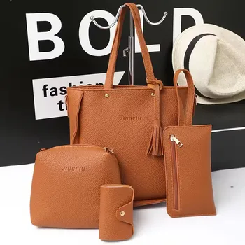 Wholesale Cheap Hand Bag Set for women ladies 4 pieces travel cosmetic bag 2024 colourful shoulder bag purse handbag