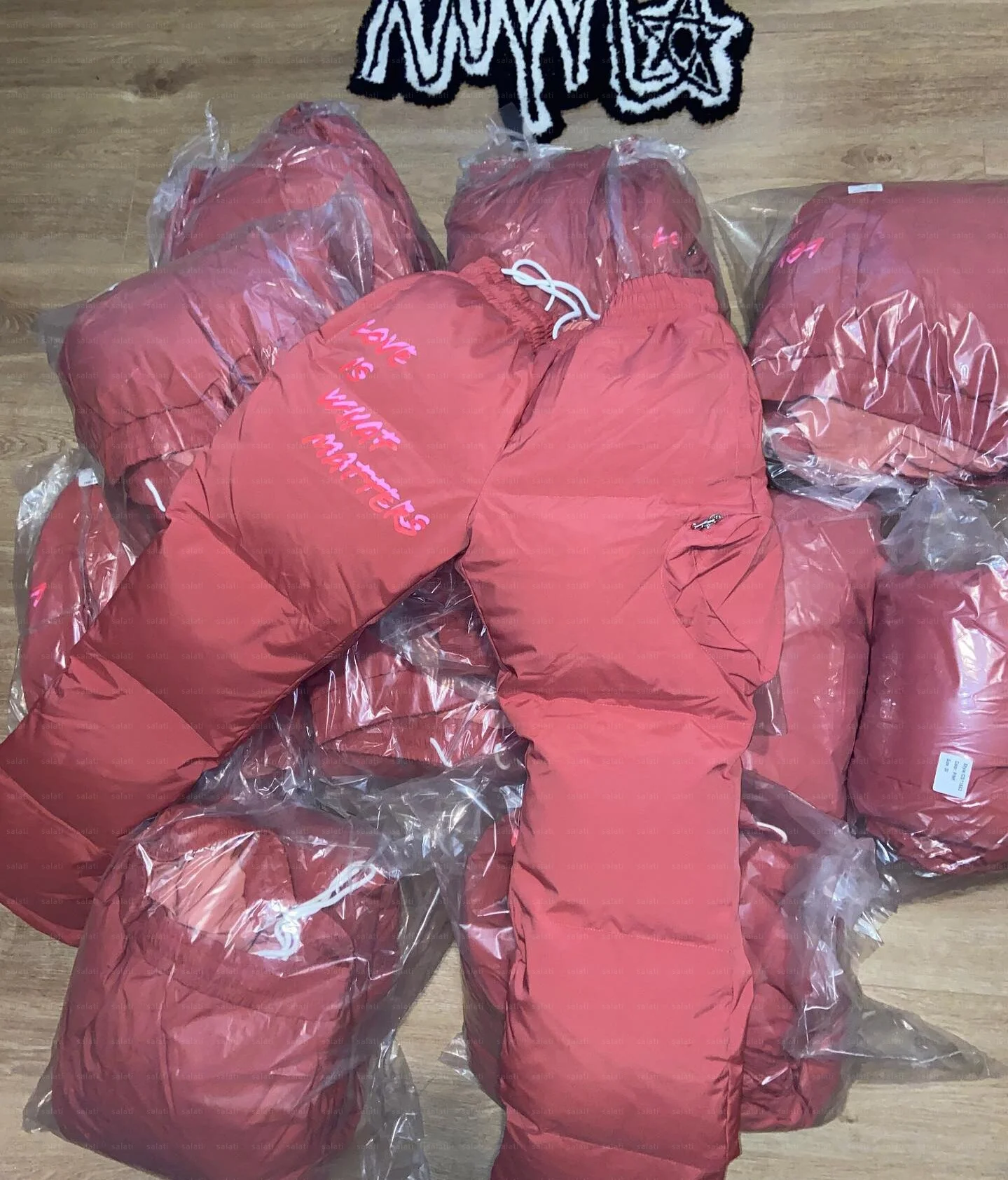 Custom Screen Print Cotton Fleece Baggy Thermal Heart Pocket Winter Skate Snow Bubble Women Unisex Down Puffer Pants for Men gallery 4
