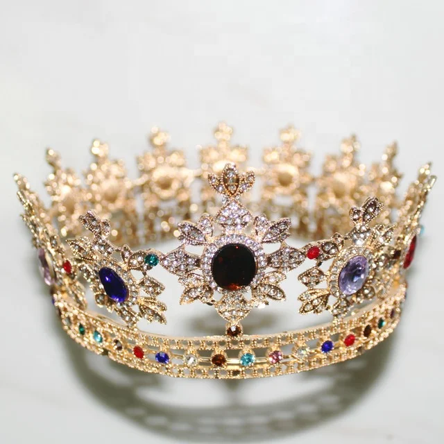 Factory Wholesale Cheap Free Customized Mixed Gold Full Round Pageant Crowns Silver Queen Diamond Crown Tiaras for Girls