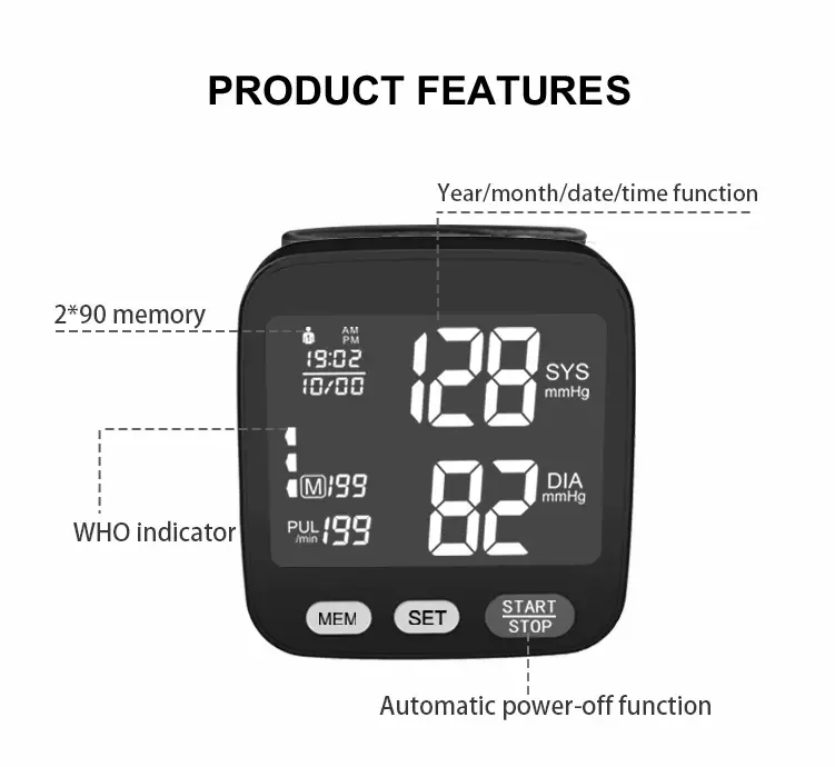 Digital Bp Machine Meter Wrist Type Digital Smart Automatic Sphygmomanometer Wrist Blood Pressure Monitor Automatic Tensiomtros