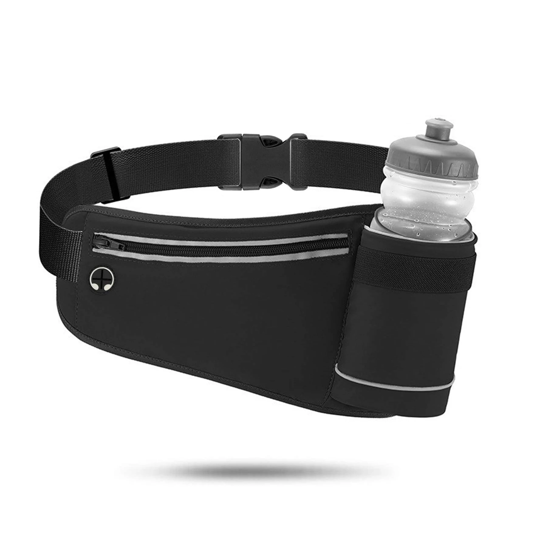 Running Waist Belt w/ Water Bottle Holder Waterproof Bum Bag Black & Pocket Running Waist Belt w/ Water Bottle Holder Waterproof Bum Bag Black & Pocket