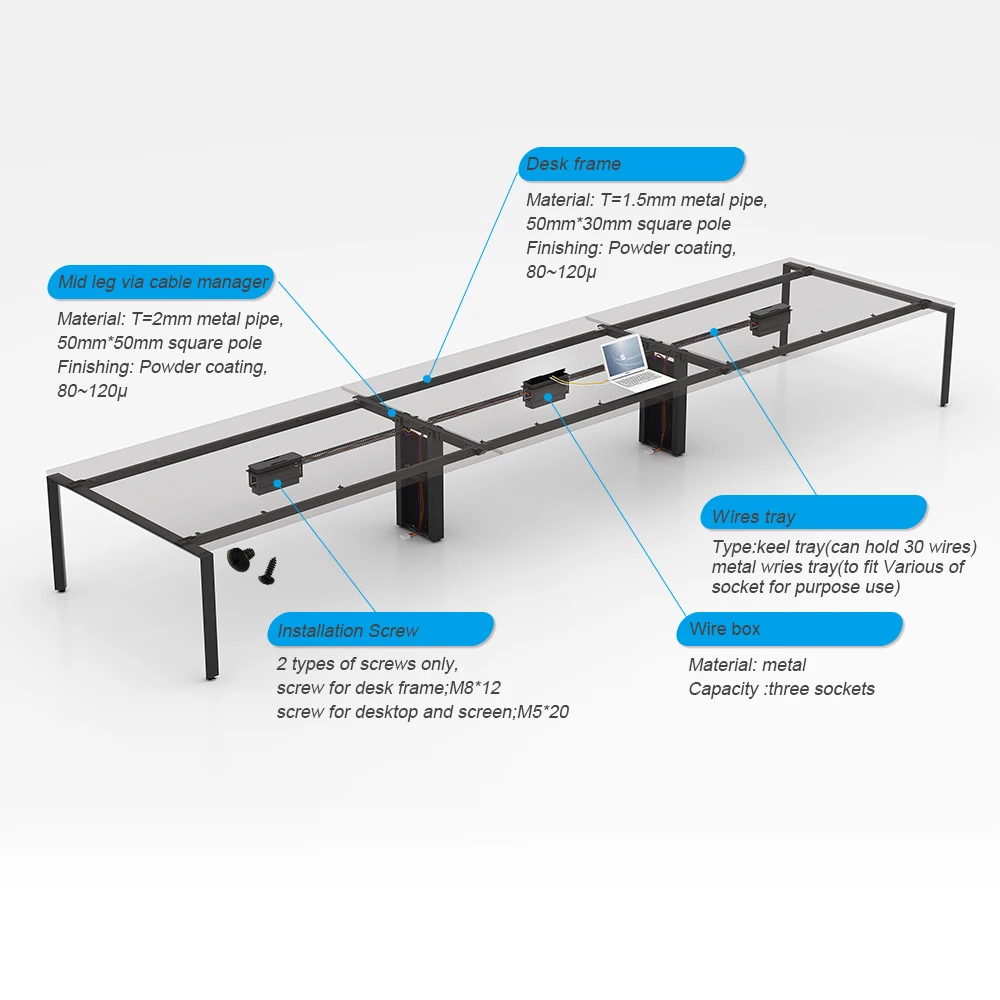 Rectangle Metal Legs Extendable Conference Table for Office School Hospital-Modern Design Commercial Use