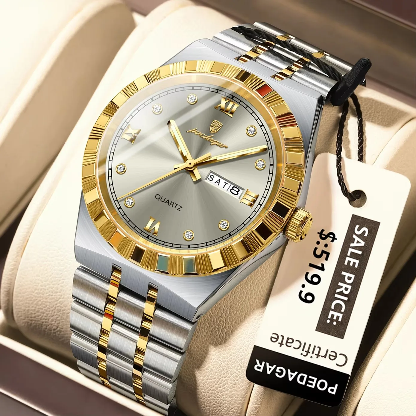 POEDAGAR 872 Week Date Watch Men Life Waterproof Original Diamond Wristwatch Quartz Relo aperçu 9