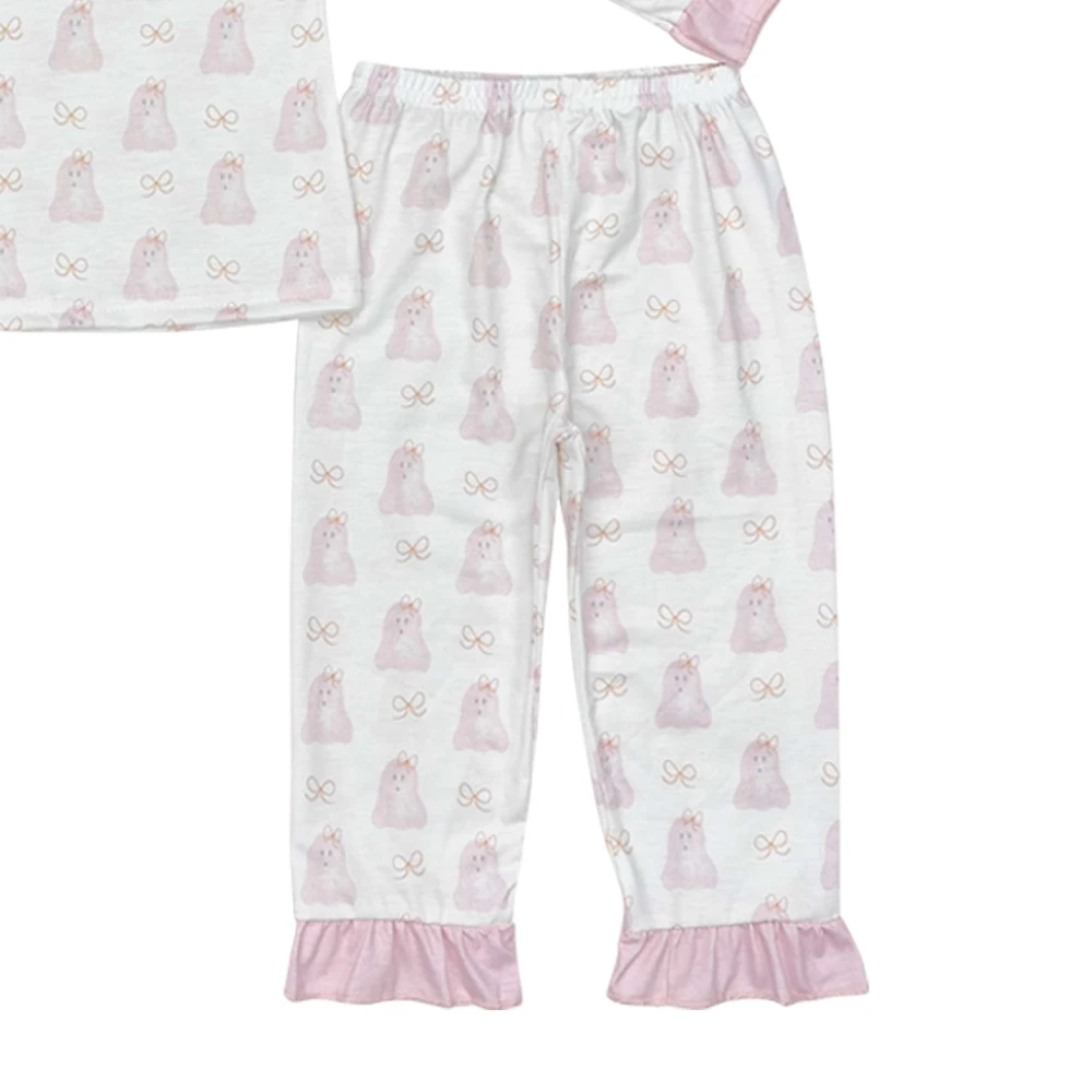 GLP1311 NO MOQ Modal Pink Ghost Lace White Long Sleeve Trousers Pajaya Set Western Clothes