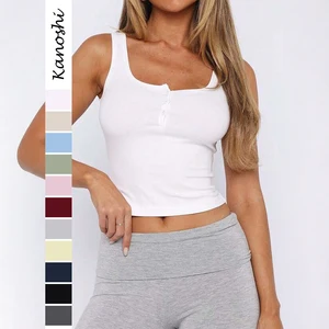 European and American Y2K Hot Girl Button Halter Crop Vest T-shirt Tank Top Women's Clothing For Spring Summer 2026