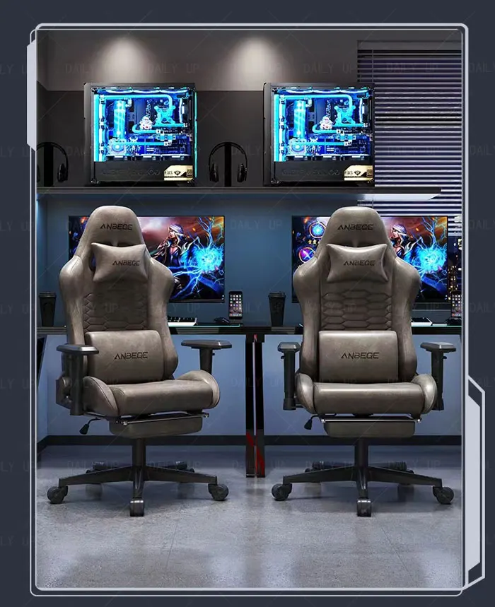 Luxury Faux Leather Gaming Chair With Headrest Footrest Ergonomic Office Computer Chair Swivel Adjustable Recliner Racing Chair