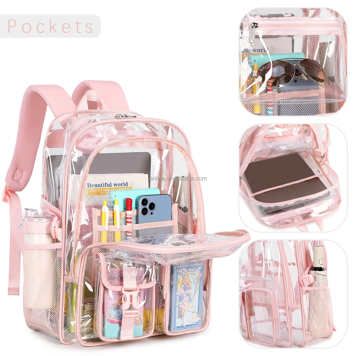 Hotselling Clear Heavy Duty PVC Transparent Cheap Fashion Student Schoolbag Children Backpack Bagpack Kids School Bags