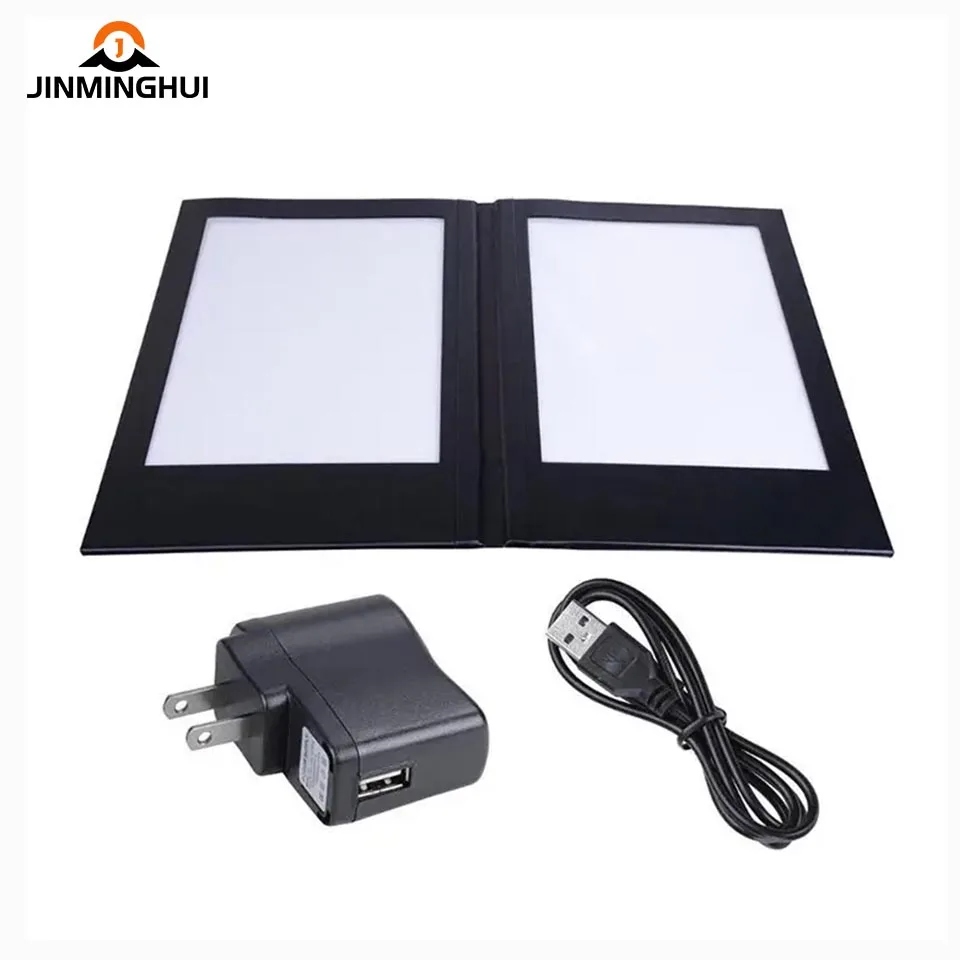 New Design Custom Logo High-End Restaurant Bar Nightclub Leather Acrylic Light Plate Led Menu for VIP Service