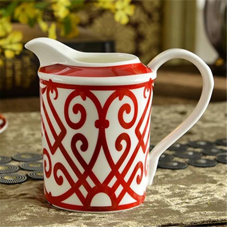 Best Sell Luxury Traditional Red Paper-cut Art Home Decors Bone China  Coffee Tea Sets