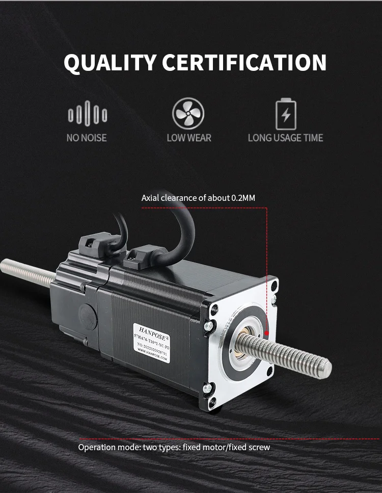 product hanpose screw motor 28a 189ncm 57ha76 t102 yc pd 300mm nema23 straight through with permanent magnet brake stepper motor-3