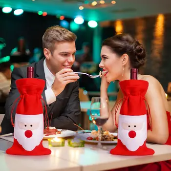 Custom Christmas Wine Drawstring Bag Santa Felt Bottle Covers Cartoon Style Factory Wholesale for Gift Giving