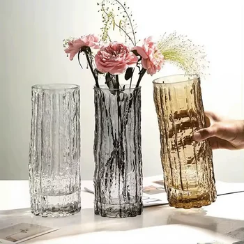 56H Borosilicate transparent glass vase with striped desktop decoration glass vase