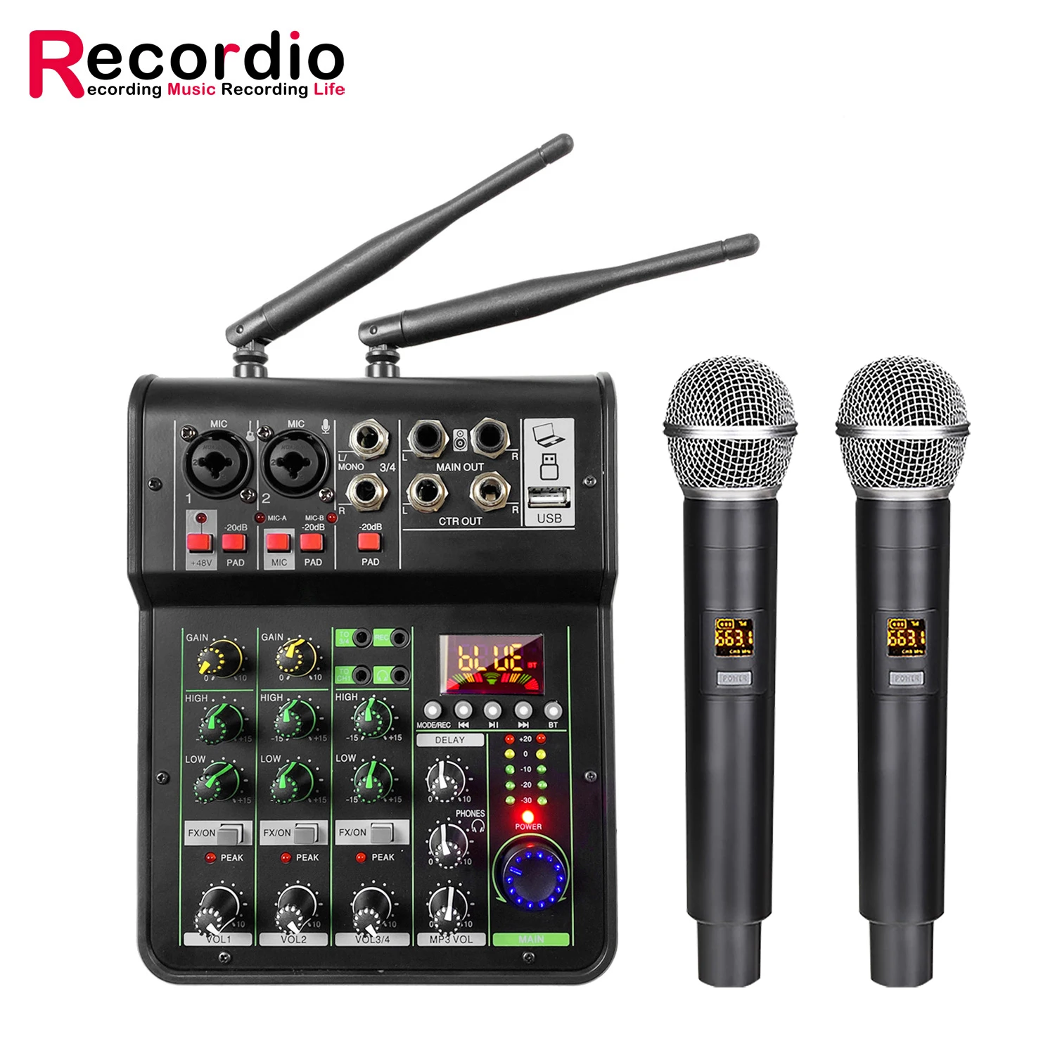 Gax-450b Recordio Uhf Wireless Microphone 4 Channel Dj Mixer Live Mp3 ...