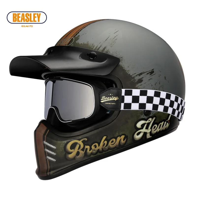 Occhiali Integrati Casco Moto Vintage In Pelle Con Occhiali