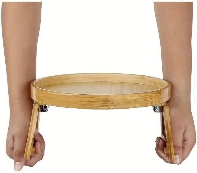 Factory Wholesale Bamboo Sofa Arm Rest Tray Couch Cup Holder Table with Cup Coaster Storage Trays