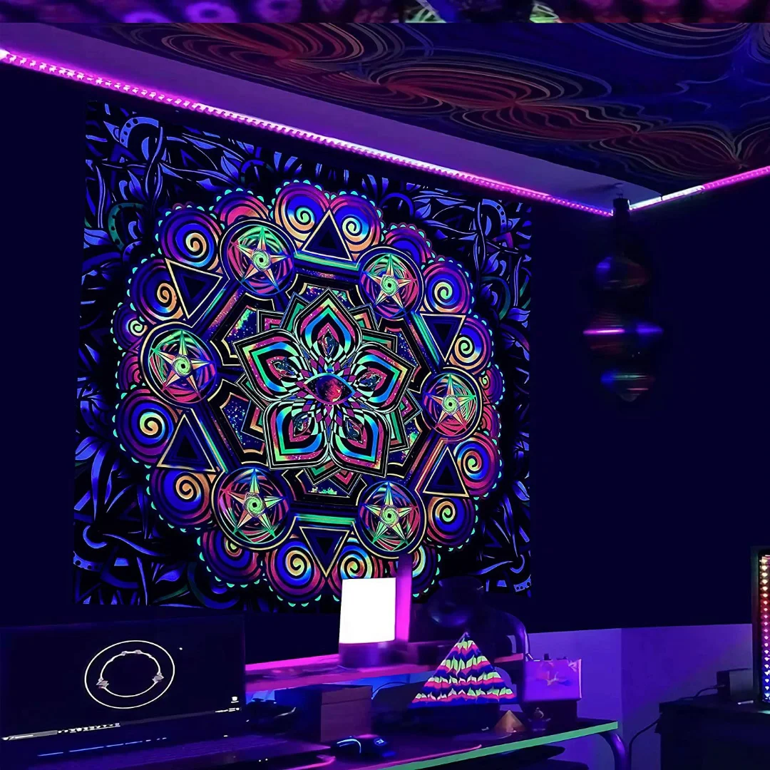 3d Printed Custom Design Psychedelic Neon Uv Active Blacklight Tapestry