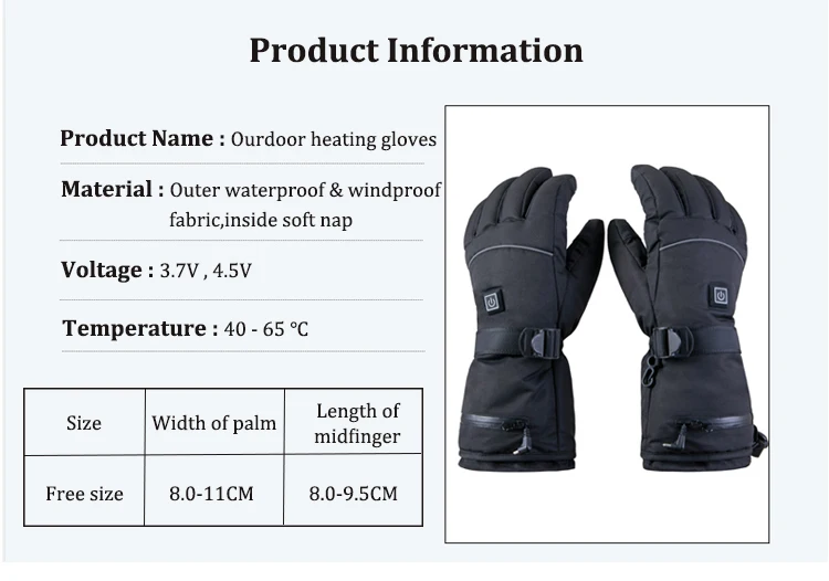 Heated Gloves Adjustable Heating Temperature Waterproof Warm Gloves