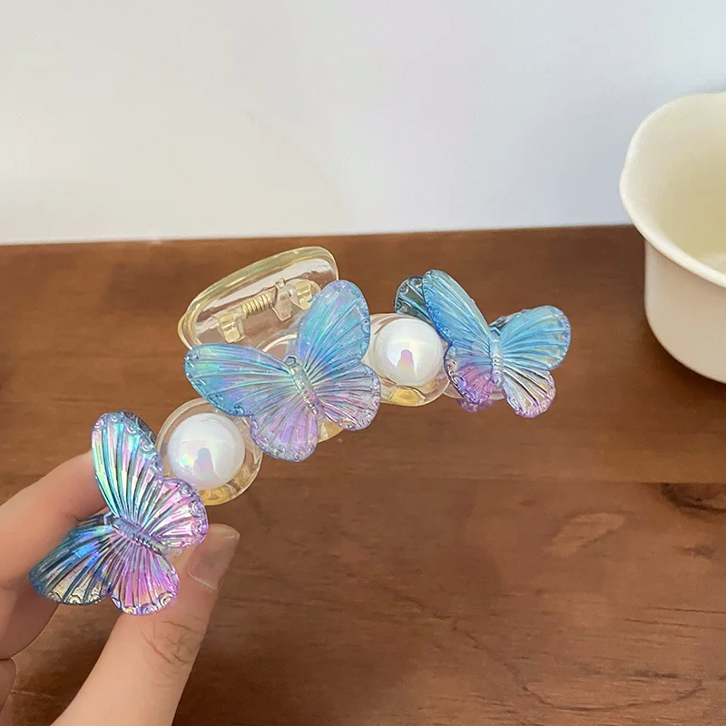 2022 Summer Purple Butterfly Hair Claws Hairpin Cute Transparent Grabs