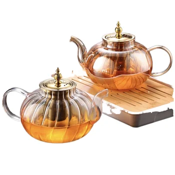 Newly Designed Glass Teapot with Golden Stainless Steel Infuser for Coffee & Tea Sets