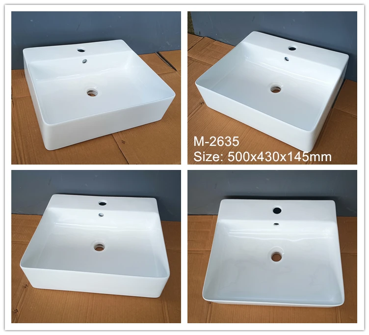 Cheap Bathroom Ceramic Top Rectangular Vanity Hand Wash Basin for Hotel Bathroom Sink